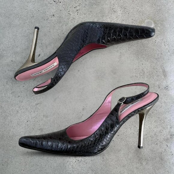 Black croc embossed sling back pumps - Picture 8 of 8
